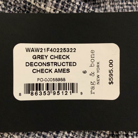 RAG & BONE designer gray checkered s plaid suit blazer jacket luxury NWT sz 6 - Picture 14 of 14